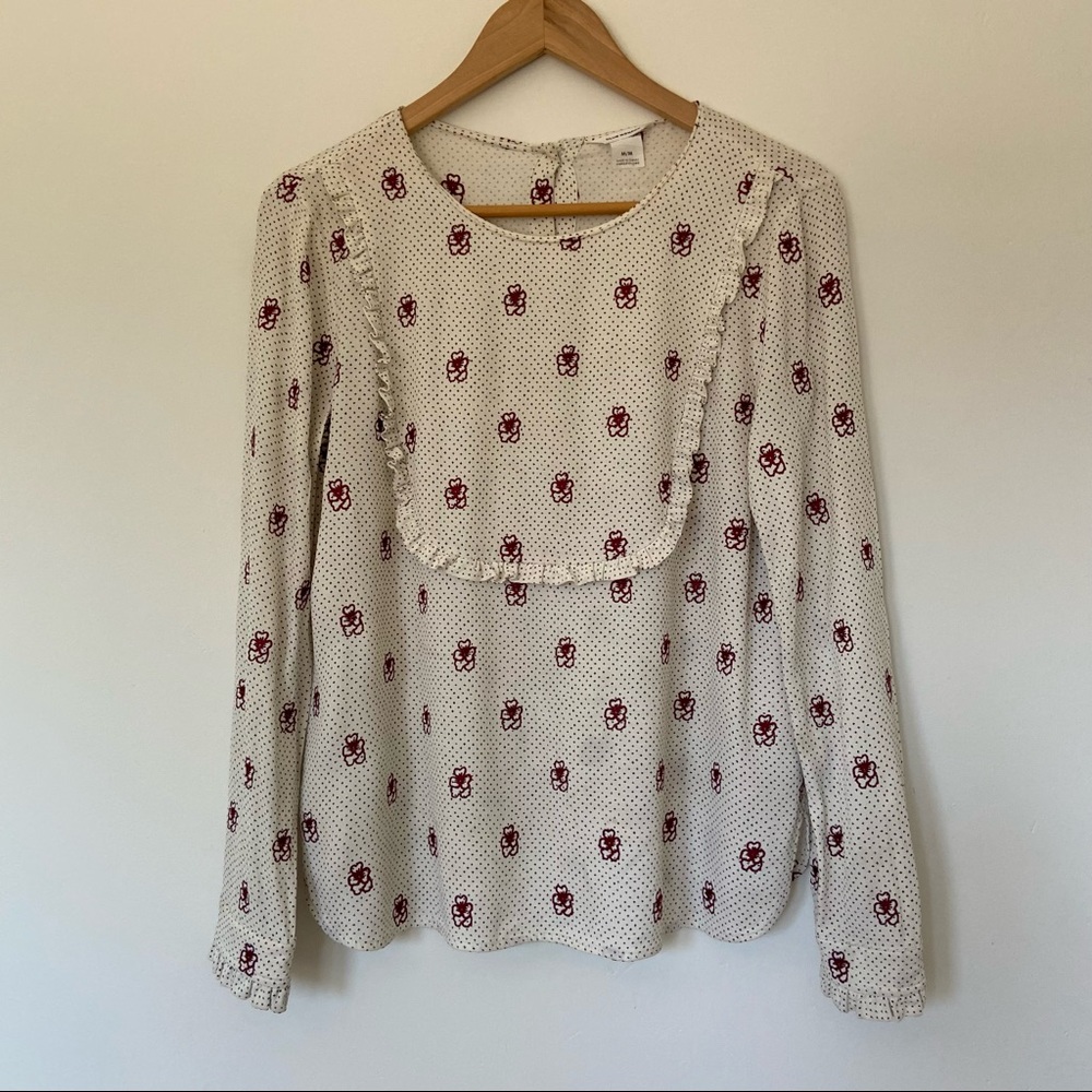 Club Monaco White and Red Floral Blouse